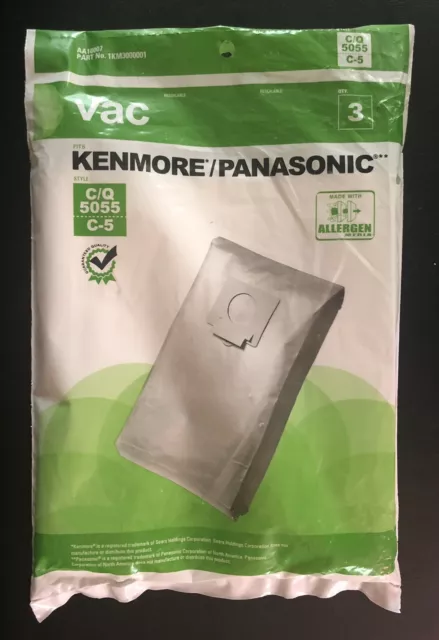 Kenmore Panasonic C-5 Vacuum Bag Style C/Q 5055 3 Pack Brand New - Fast Shipping