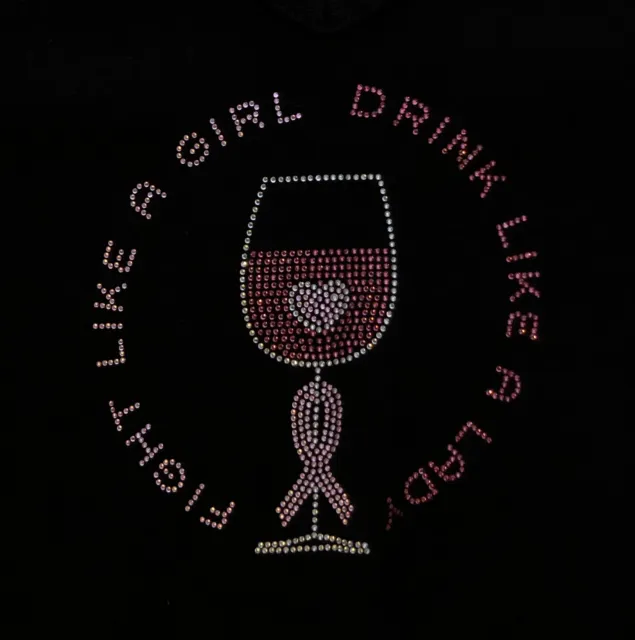 FIGHT LIKE A GIRL DRINK LIKE A LADY Women’s Rhinestone V Neck Shirt sz S