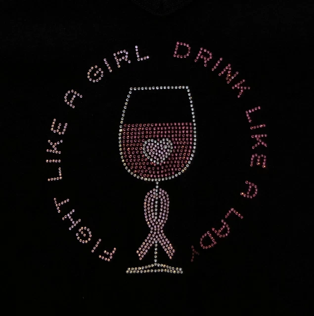 FIGHT LIKE A GIRL DRINK LIKE A LADY Women’s Rhinestone V Neck Shirt sz S