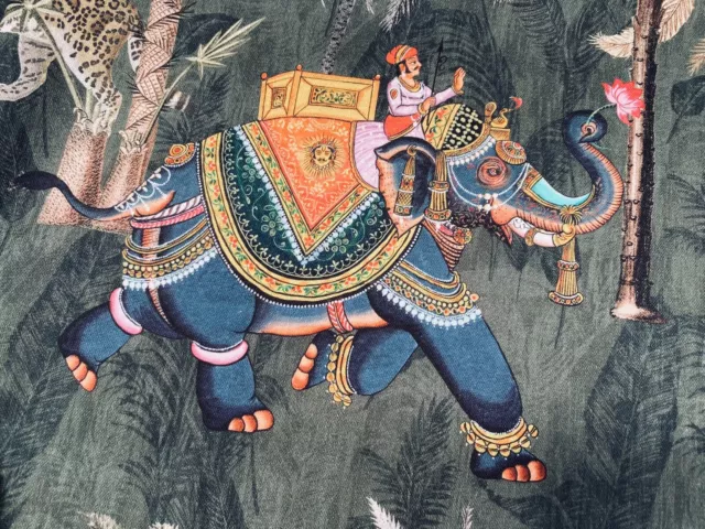 Royal Éléphant Jungle Vert Palm Feuilles Tissu Matière pour Décor Maison 137cm