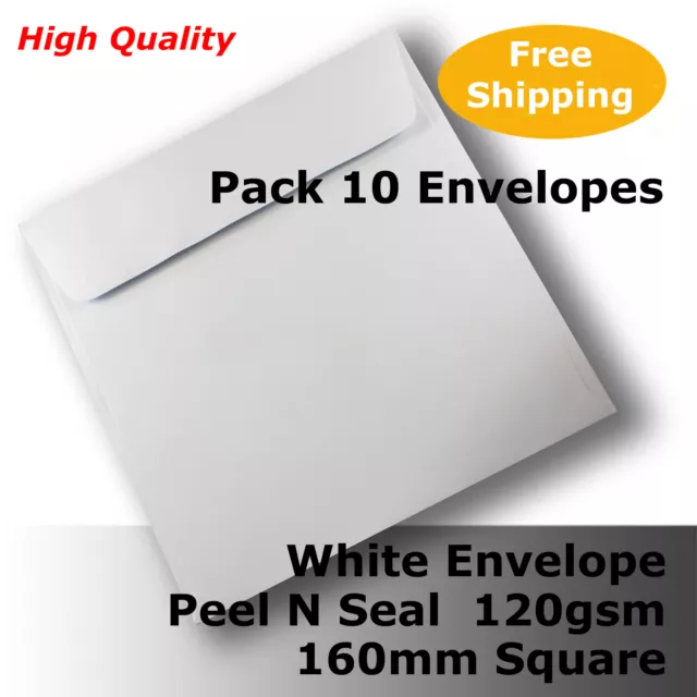 10 Envelopes HQ White 160mm Square Wallet Shape 120gsm Peel N Seal #E50CX #DDGG