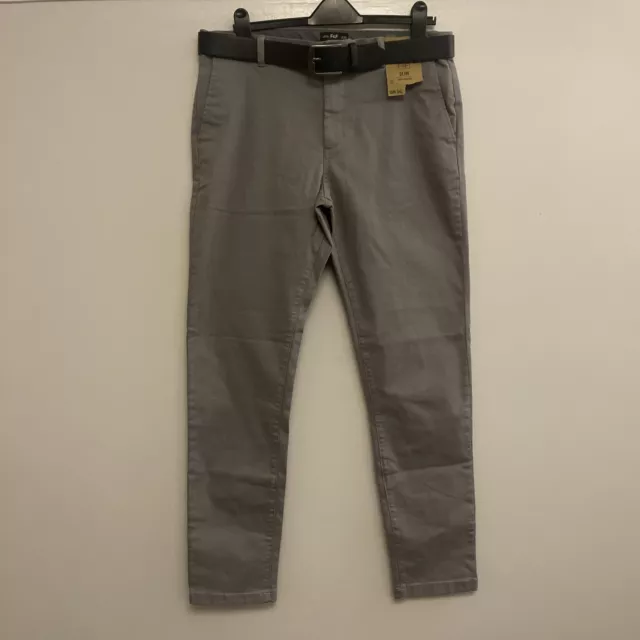 NUOVO - TAGLIA 36L - Grigio F&F - Cintura Stretch Da Uomo Chino Vacanze Casual