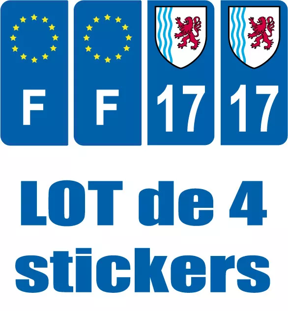 4 Stickers Logo Region + F Plaque Immatriculation Blason 17 Nouvelle Aquitaine