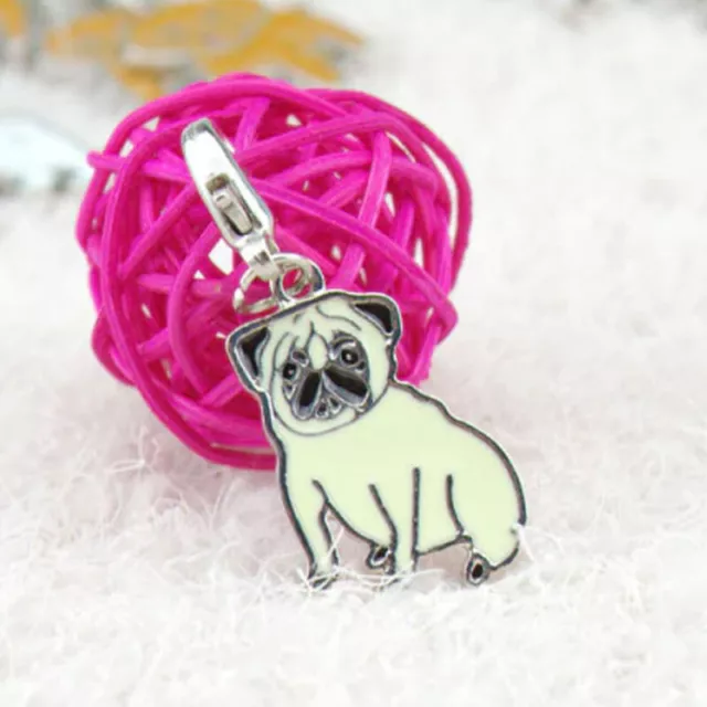 ❤️ Mops 🌞 Anhänger für Kette, Schlüsselbund, Armband Silber Emaille