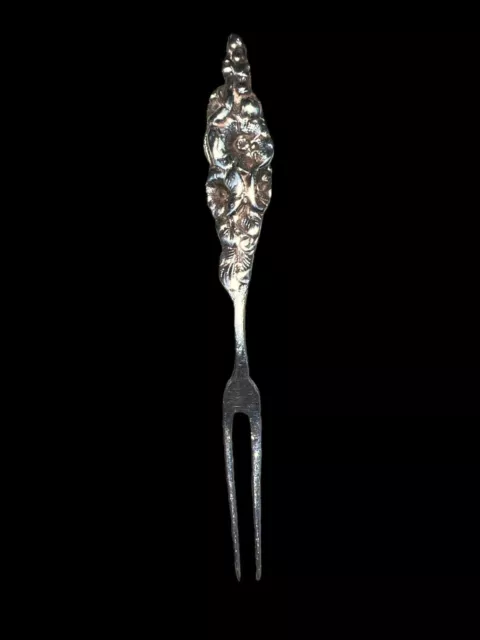 Antique Repousse Sterling Silver/olive/pickle Lemon Fork Stamped Sterling 9g 4”