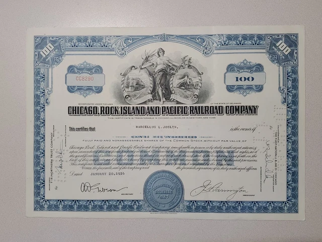 Chicago, Rock Island and Pacific Railroad Cancelled Stock Certificate