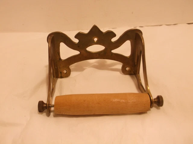 VINTAGE/ANTIQUE Brass Toilet Paper Tissue Roll Holder  Wall Mounted Wood roll
