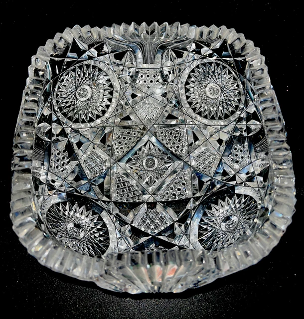 Victorian Antique ABP American Brilliant Cut Glass Square Rolled Edge Bowl