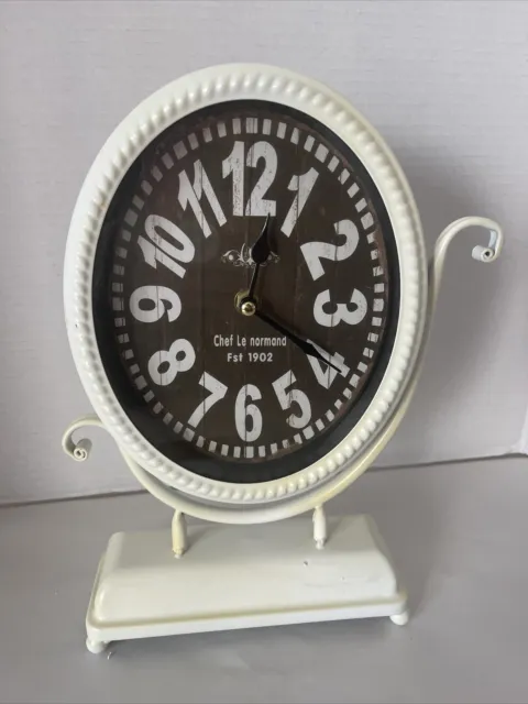 "Reloj-Chef Le Normand-1902 tema rústico hierro-metal vidrio capa ovalada escritorio 11x8"""