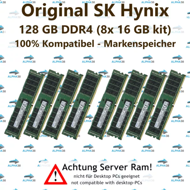 128 GB (8x 16 GB) Rdimm ECC Reg DDR4-2400 HP Proliant ML350 Gen9 G9 RAM