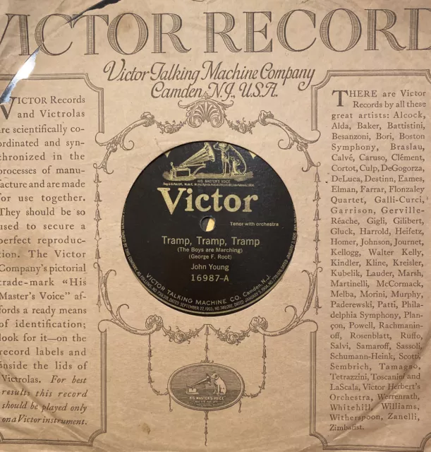 JOHN YOUNG 78 rpm VICTOR 16987 TRAMP TRAMP TRAMP Sleeve 1912 E+