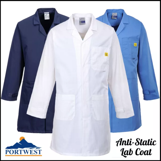 Portwest Unisex Anti-Static ESD Lab Coat Jacket Hospital Laboratory Safety Wear