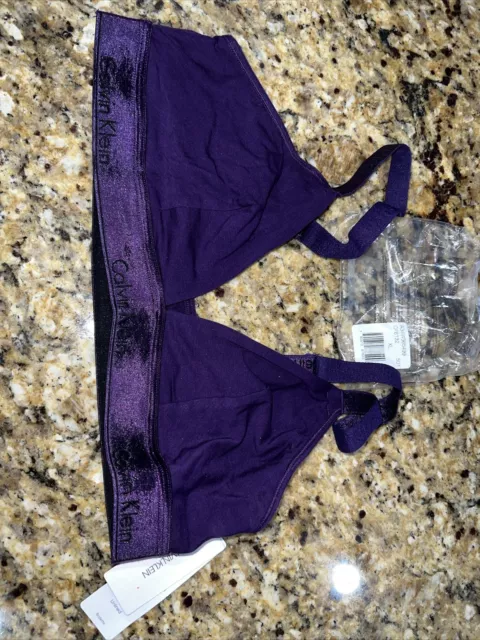 BN Calvin Klein Modern Cotton Unlined Convertible Metallic Bralette Bra Purple M