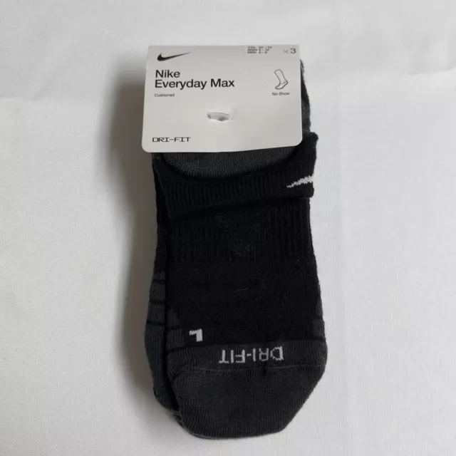 NIKE EVERYDAY MAX Cushioned No Show Socks 3 Pair Medium SX6964-010 ...