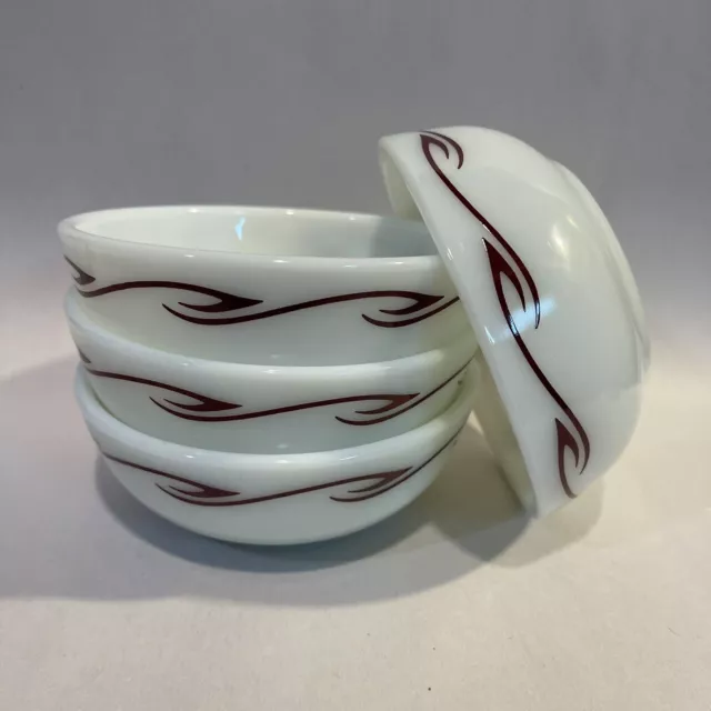 Vintage Corning Milk Glass Restaurant Ware Bowl Maroon Waves Design Soup Cereal