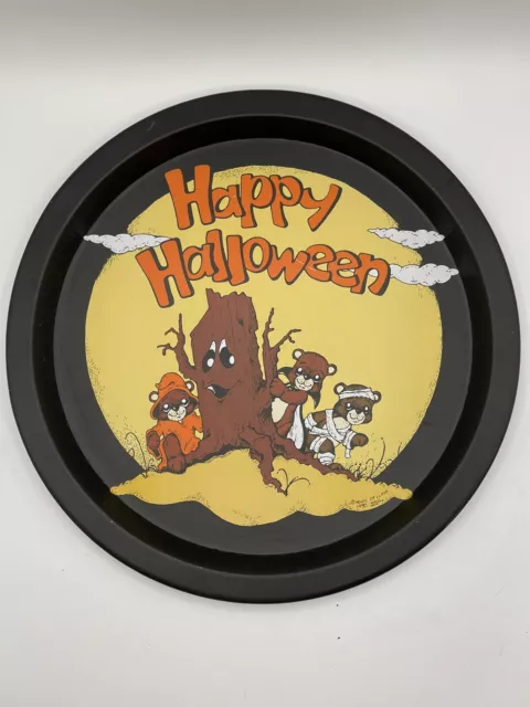 Halloween Serving Tray Metal Tin Mummy Haunted Forest Vampire Bear Decor Vintage