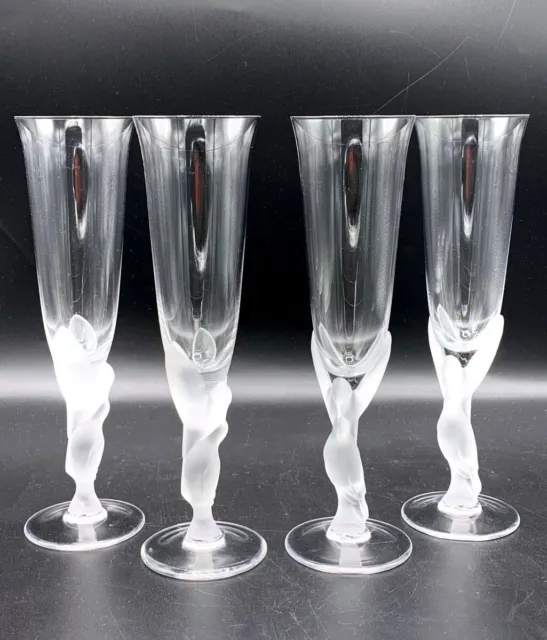 Igor Carl Faberge 4 Large Crystal Champagne Flutes Stamped In Original Boxes Vtg