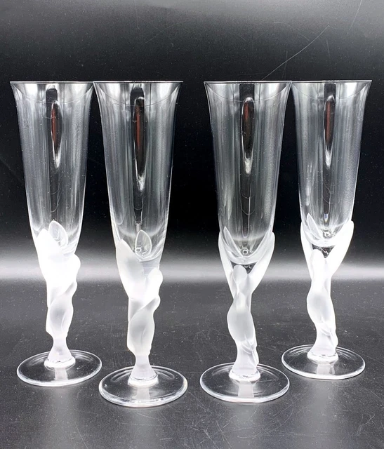 Igor Carl Faberge 4 Large Crystal Champagne Flutes Stamped In Original Boxes Vtg Igor Carl Faberge 4 Large Crystal Champagne Flutes Stamped In Original Boxes Vtg
