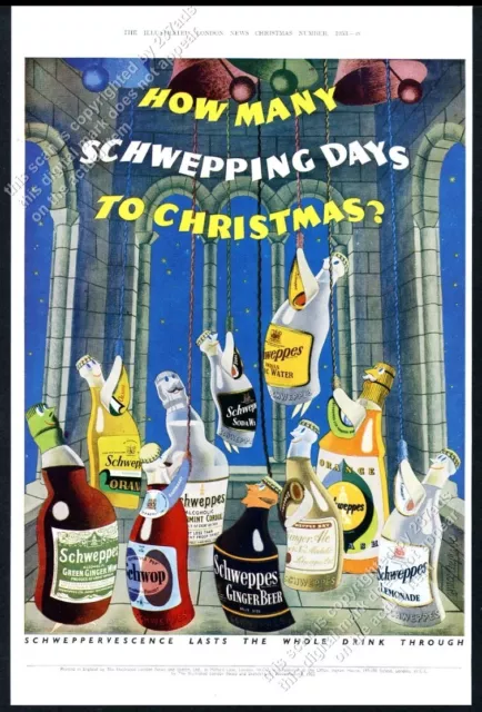 1953 Schweppes bottles ringing Xmas bells GREAT art vintage print ad