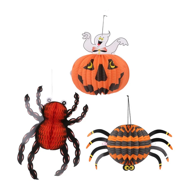 3 PCS Décor Boule De Papier Charme D'halloween Décor De Fenêtre Accessoires
