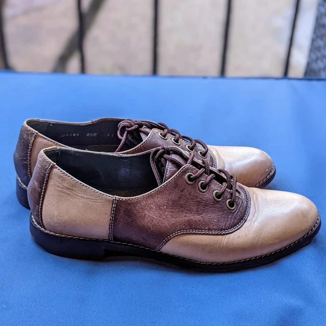 Womens Cole Haan Leather Oxfords Saddle Shoes Size 6.5 Brown/Tan Retro Academia