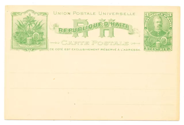 Haiti Postal Catd # P 3 Mnh (1898)