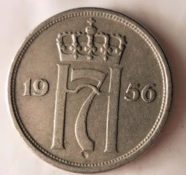 1956 NORWAY 10 ORE - Excellent Vintage Coin - Free Shipping - Norway Bin #3