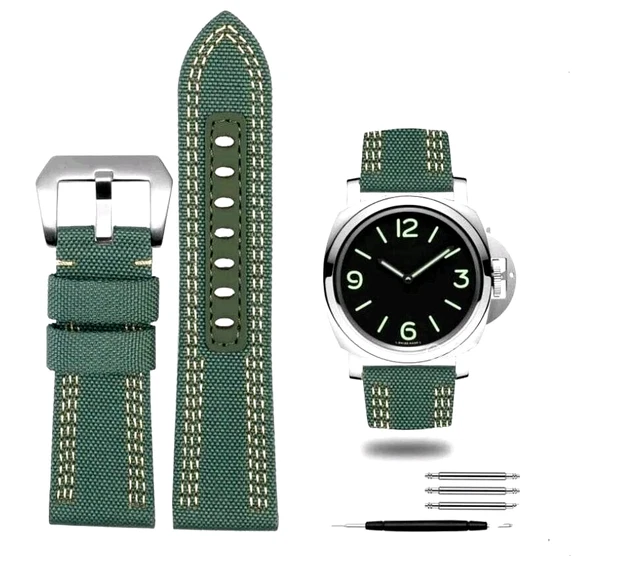 CINTURINO 24MM NYLON VERDE VERA PELLE 24 MM LUMINOR PANERAI SEIKO