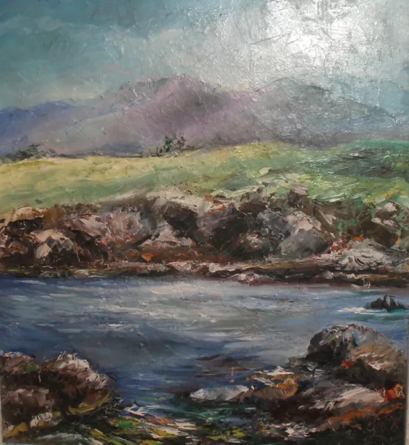 Vintage impressionism oil painting river landscape signed