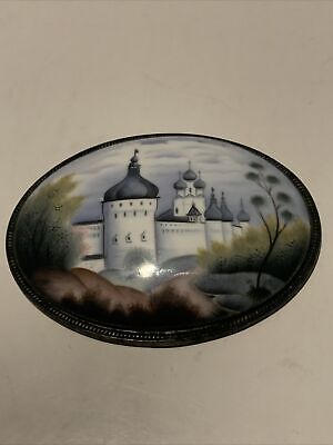 Authentic Vintage Russian Hand Made Rostov Finift Enamel Oval Wall Picture