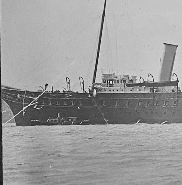 Antique Glass Slide Ship -2 Funnel 3 Mast Possibly Passenger Ship Victorian ? 3