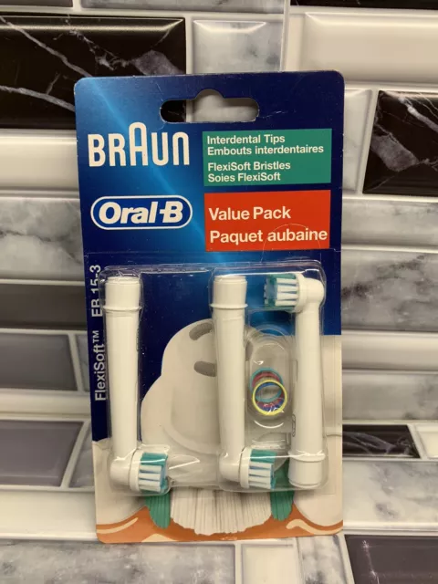 Removedor de placa Braun Oral-B paquete de 3 valores EB 15-3 puntas interdentales FlexiSoft NUEVO