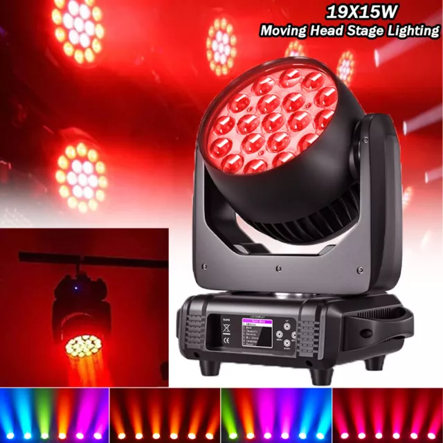 19x15W LED Moving Head Light RGBW Zoom Beam Wash Effect Party DJ Gig Show Light