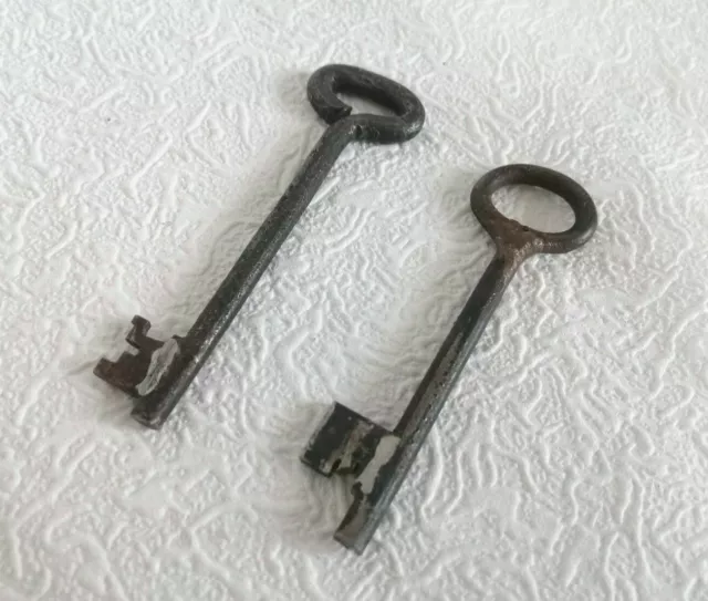 Antique Skeleton Keys Lot of 2 Hand Forged Metal Iron Vintage Old Hardware