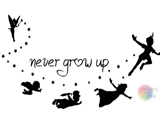 NEVER GROW UP Peter Pan Silhouette Disney Inspired Wall Vinyl Sticker