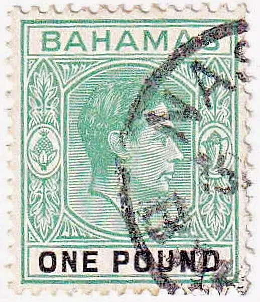 Bahamas Gvi 1944 Wmk Multi Script Ca £1 Superb Used Ord Paper Grey-Green & Black