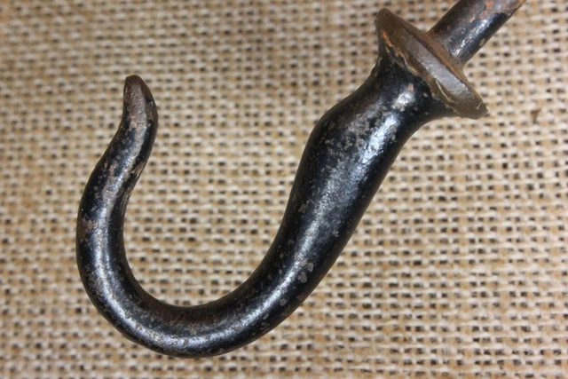 old Plant hook oil lamp fish serpent small 1 7/8" rustic cast iron vintage paint 8