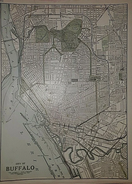 Old Vintage 1925 Railway & Street Map ~ BUFFALO, NEW YORK ~ Free S&H