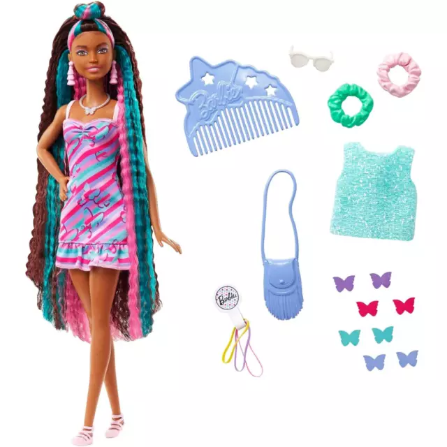 Ladies Totally Hair Barbie Fancy Dress Costume Girly Dress Up Abstract  Style