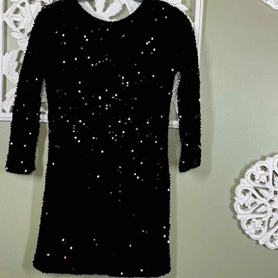 Alice + Olivia by Stacey Bendet Black Sequin Long Sleeve Mini Dress US Med UK 14