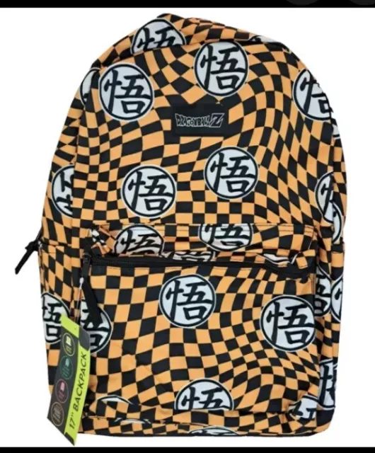 Dragon Ball Z Kanji 17" Laptop Backpack Orange Check Print Anime