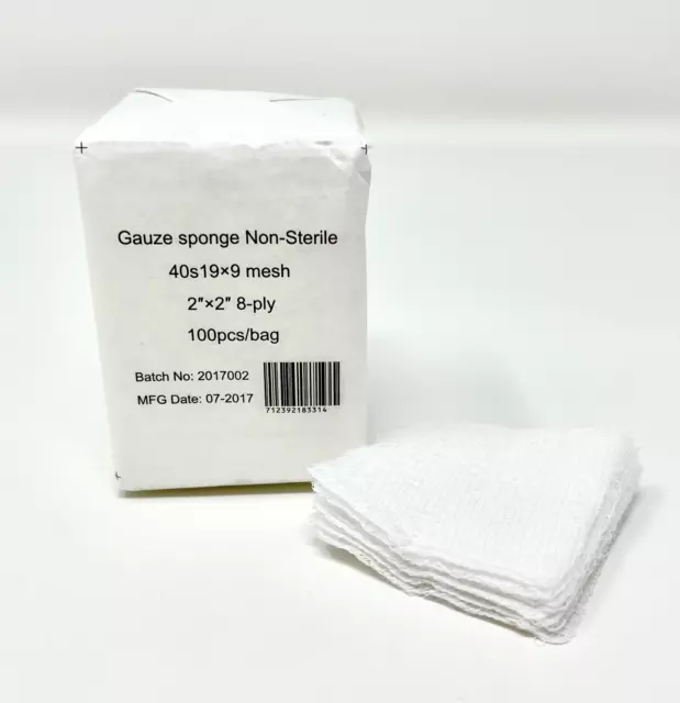 Gauze Surgical Sponges 2"x2" Cotton NON STERILE 8-ply Woven Pack of 200