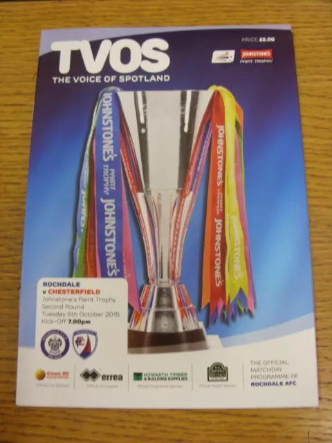 06/10/2015 Rochdale v Chesterfield [Johnstones Paint Trophy] . Bobfrankandelvis