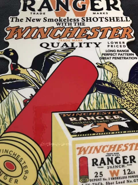 Winchester Ranger Shotgun Shells Smokeless Porcelain Die Cut Sign 12 X 8.75 Inch 2