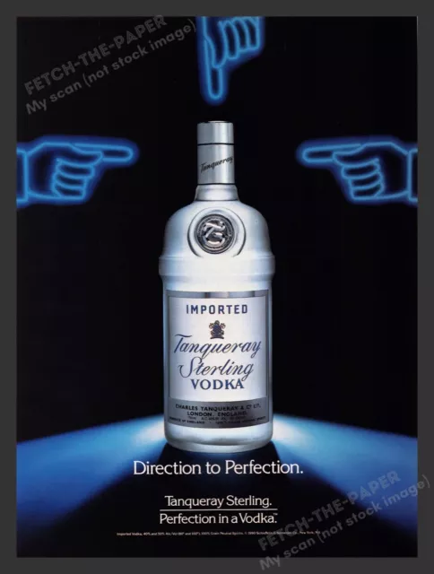 Tanqueray Sterling Vodka Neon Blue 1990s Print Advertisement Ad 1990