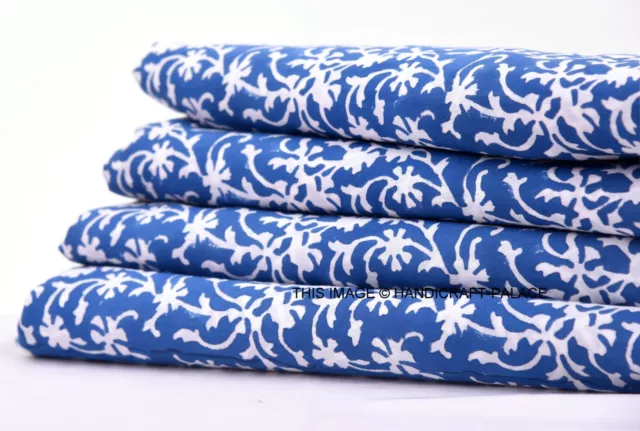 Tissu Coton Voile Bleu Indien Main Bloc Imprimé Couture Matériel Artisanat 2.7m