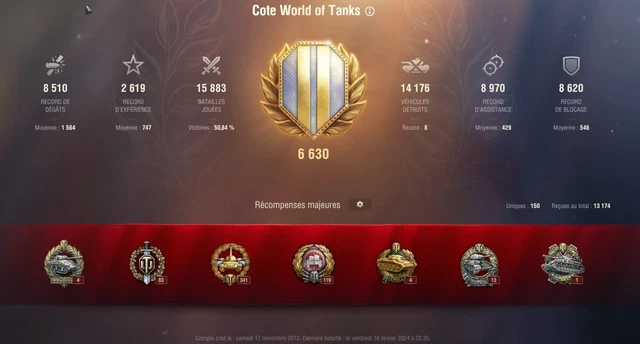 Compte World Of Tanks PC Haut Niveau - +2700 WN8, +100 Tanks, Chieftain, 907...