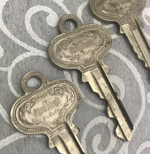 3 RUSSWIN Keys Fancy Vintage Antique Decorative Detailed