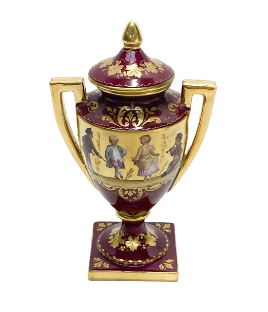 Royal Vienna Hand Painted Miniature Twin Handled Urn, 1900. Cherubs