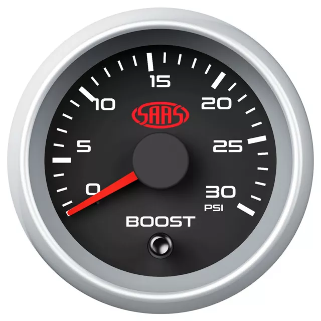 SAAS Boost Gauge Diesel 0-30 psi 52mm Black Muscle Series 2 SGTBD52BS2